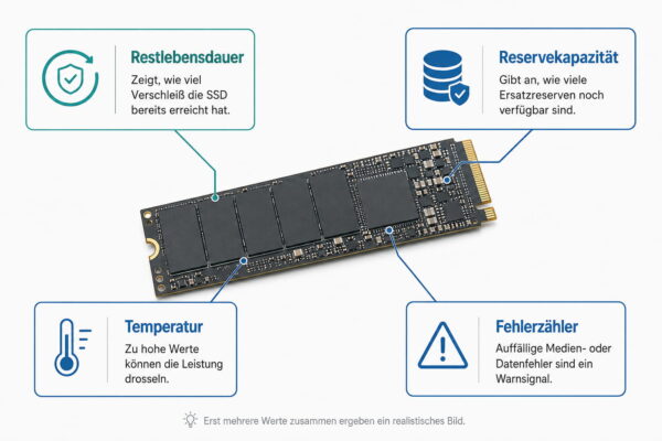 SMART- und NVMe-Werte einer SSD richtig einordnen Wichtige SMART- und NVMe-Werte für den SSD-Zustand
