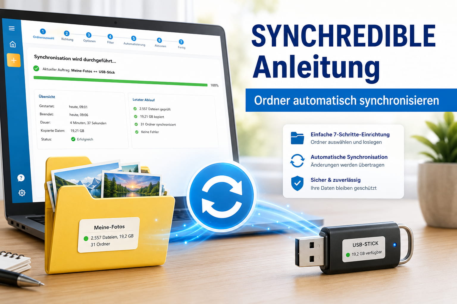 SYNCHREDIBLE Anleitung zum Synchronisieren eines Fotoordners mit einem USB-Stick