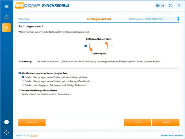 Synchronisationsrichtung von PC zu USB-Stick in SYNCHREDIBLE