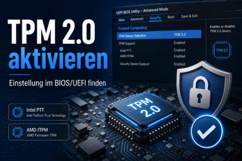 tpm 2 0 aktivieren beitragsbild TPM 2.0 im BIOS oder UEFI aktivieren mit Intel PTT und AMD fTPM