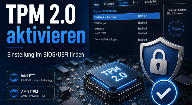 tpm 2 0 aktivieren beitragsbild TPM 2.0 im BIOS oder UEFI aktivieren mit Intel PTT und AMD fTPM