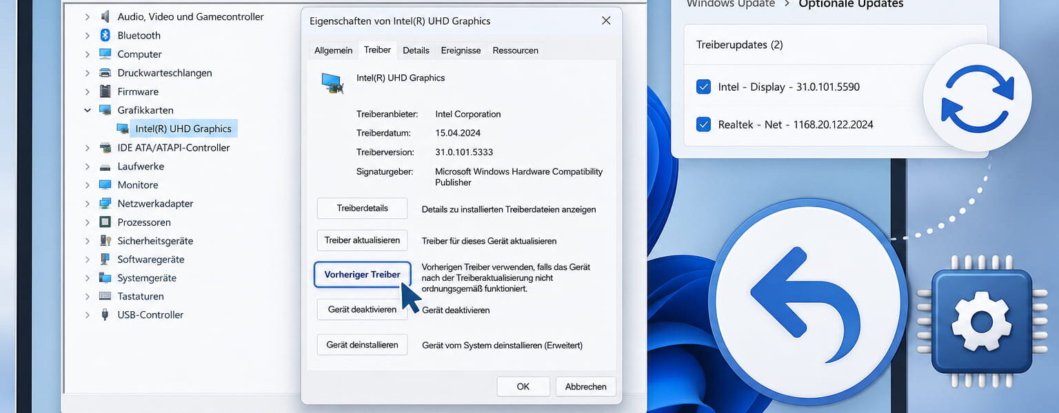 Treiber unter Windows 11 im Geräte-Manager auf die vorherige Version zurücksetzen