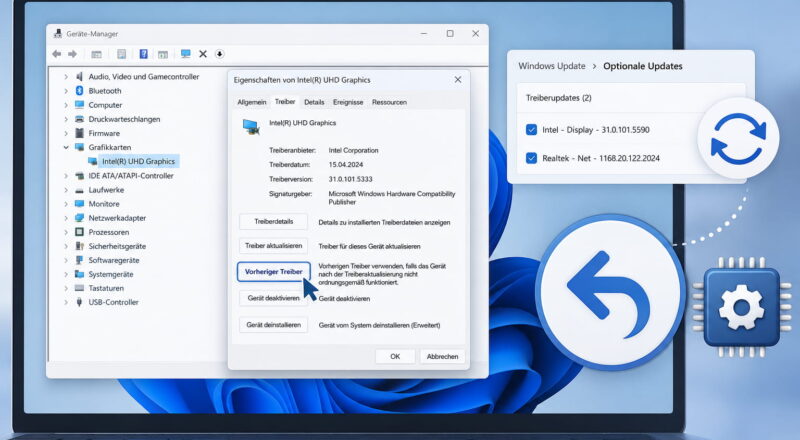 treiber zuruecksetzen beitragsbild Treiber unter Windows 11 im Geräte-Manager auf die vorherige Version zurücksetzen