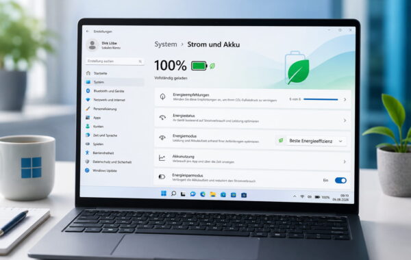 Windows 11 Akkulaufzeit verbessern mit den Strom- und Akkueinstellungen am Laptop