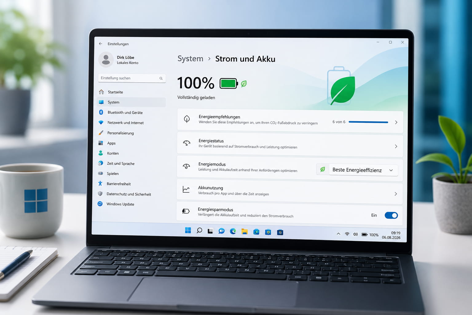 Windows 11 Akkulaufzeit verbessern mit den Strom- und Akkueinstellungen am Laptop