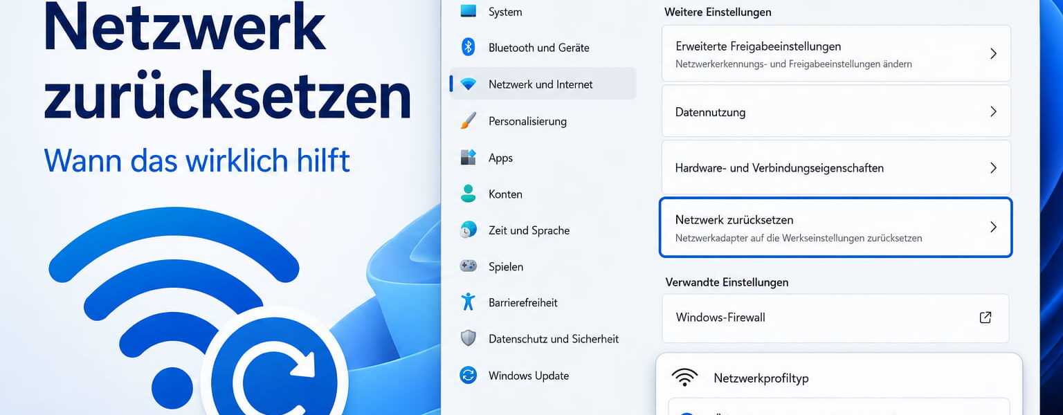 Windows 11 Netzwerk zurücksetzen mit Netzwerk- und Reset-Symbol