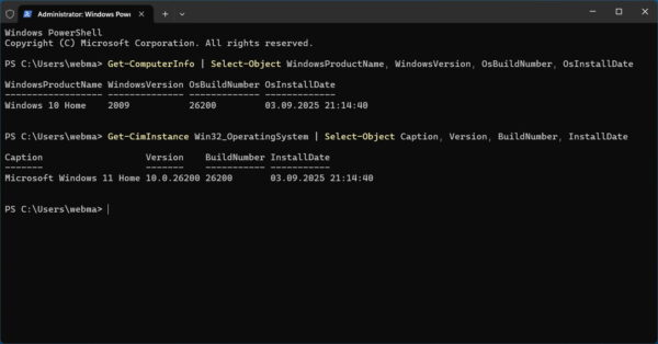 Windows 11 Versionsprüfung mit Get-ComputerInfo und Get-CimInstance