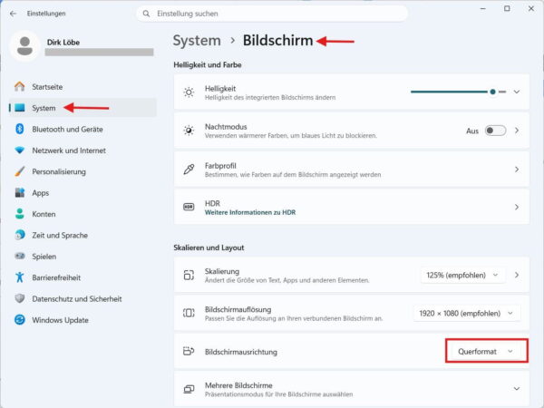 Bildschirmausrichtung in Windows 11 ändern Windows Bildschirm drehen über die Bildschirmausrichtung in Windows 11