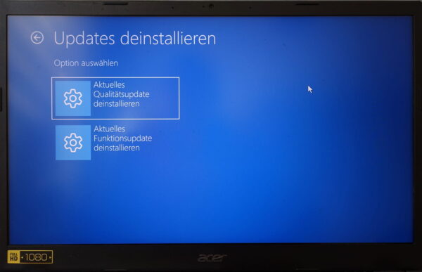 Windows 11 Update in WinRE deinstallieren: Qualitätsupdate oder Funktionsupdate auswählen
