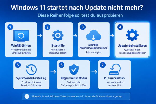 Reihenfolge der Reparaturschritte, wenn Windows 11 nach einem Update nicht mehr startet