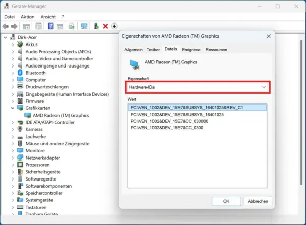Hardware-ID im Windows 11 Geräte-Manager anzeigen