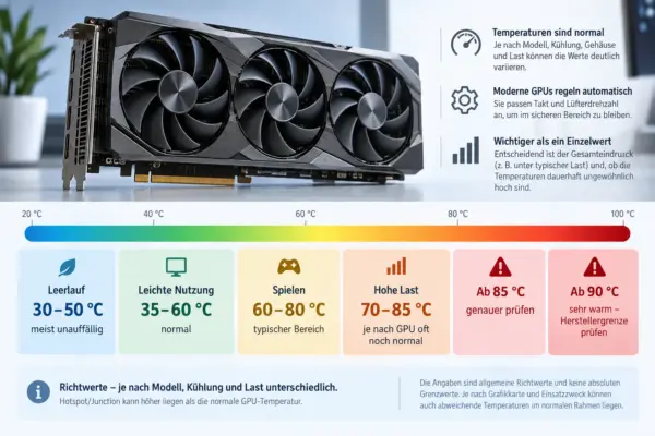 Typische GPU-Temperaturen im Überblick Typische Temperaturbereiche einer Grafikkarte im Leerlauf und unter Last