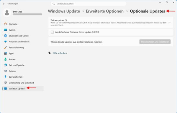 Optionale Updates in den erweiterten Einstellungen von Windows 11