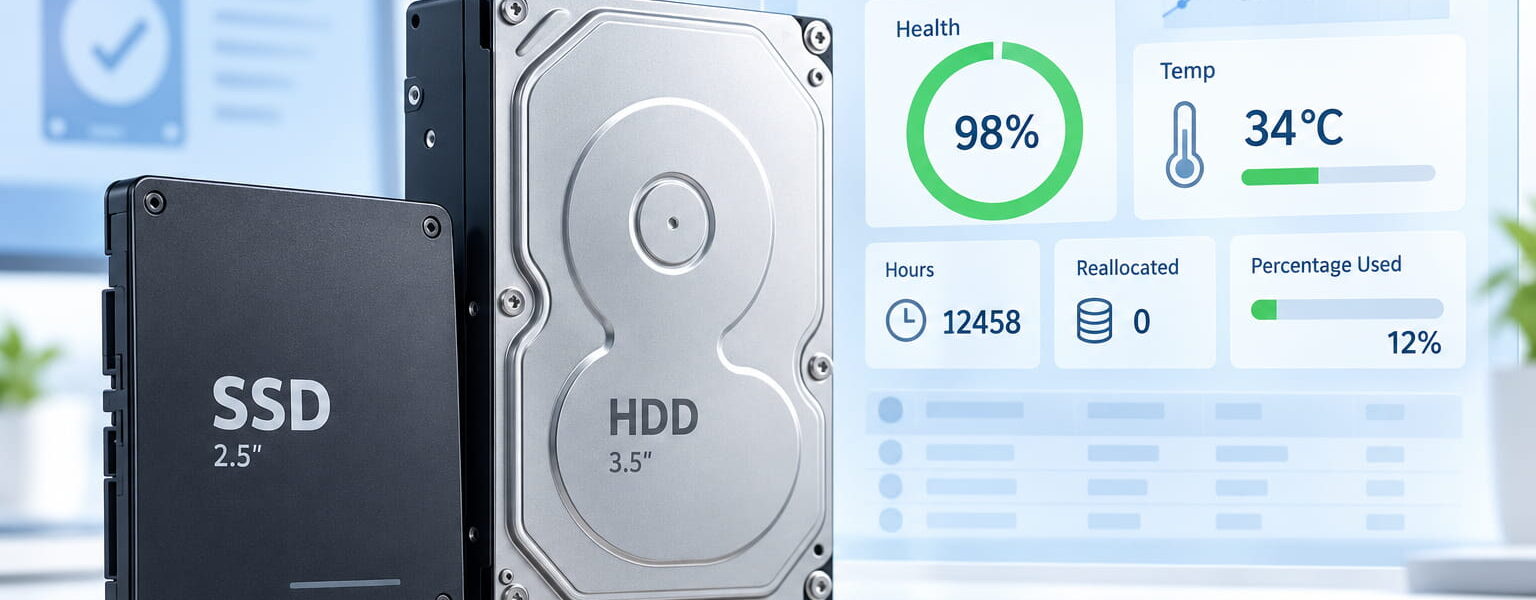 SSD und Festplatte mit Anzeige ihrer SMART-Werte