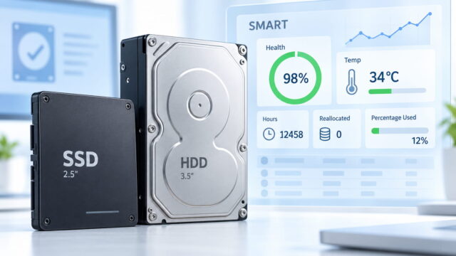 SSD und Festplatte mit Anzeige ihrer SMART-Werte
