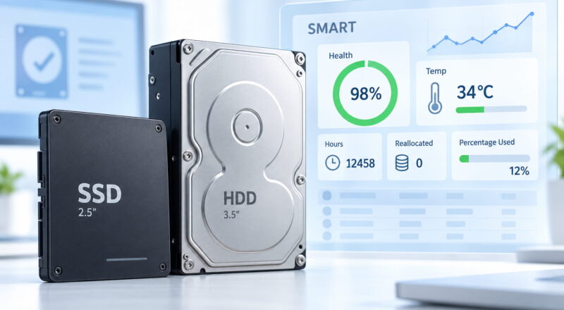 smart werte beitragsbild SSD und Festplatte mit Anzeige ihrer SMART-Werte
