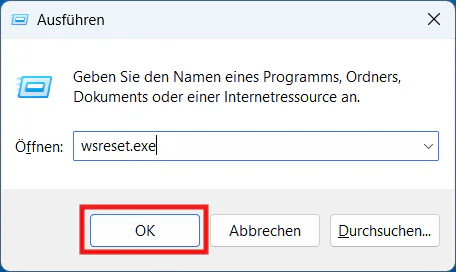 Microsoft Store Cache mit wsreset.exe leeren