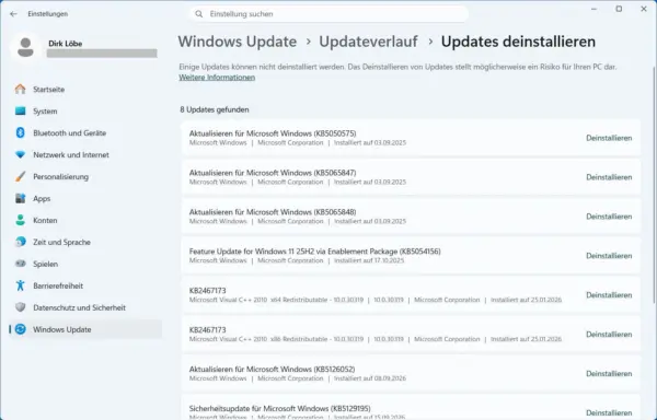 Windows 11: Installiertes Update deinstallieren Windows-11-Updates über den Updateverlauf deinstallieren