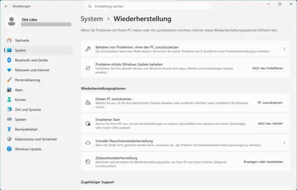 Windows 11: Wiederherstellungsoptionen öffnen Wiederherstellungsoptionen in den Windows-11-Einstellungen