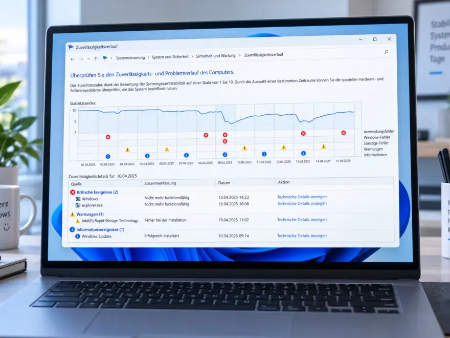 Windows 11 Zuverlässigkeitsverlauf zur Untersuchung von Abstürzen und Systemfehlern