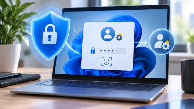 Illustration zum Administrator Protection Schutz in Windows 11 mit Windows Hello und geschützten Administratorrechten