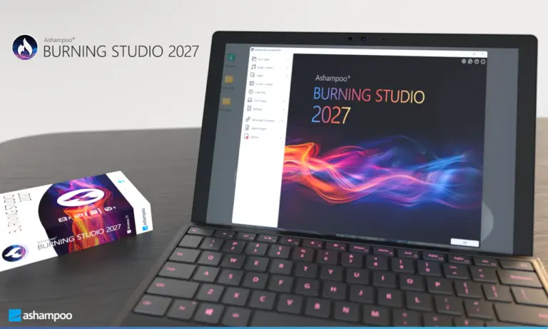 Ashampoo Burning Studio 2027 mit Programmoberfläche auf einem Laptop