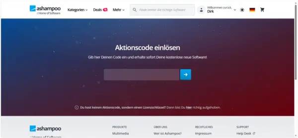 Ashampoo Burning Studio 2027 – Gutscheincode einlösen Ashampoo Burning Studio 2027 kostenlos aktivieren – Eingabefeld für den Gutscheincode