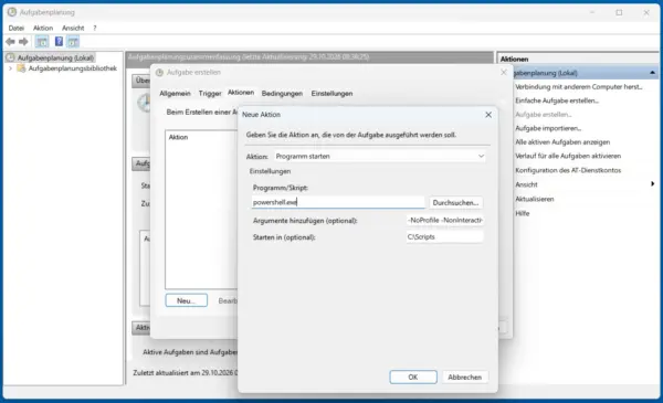 PowerShell-Skript in der Windows-Aufgabenplanung automatisch starten