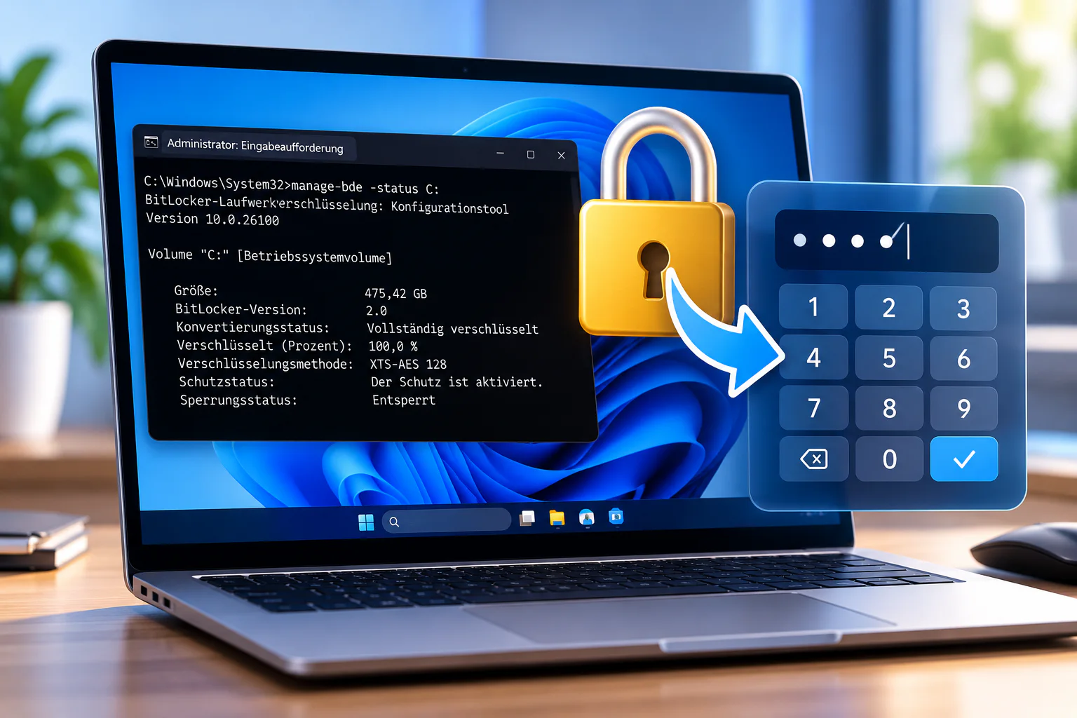 BitLocker-PIN unter Windows 11 ändern mit Eingabeaufforderung und PIN-Eingabe