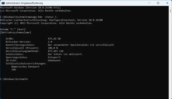 BitLocker-Status unter Windows 11 über die Eingabeaufforderung prüfen
