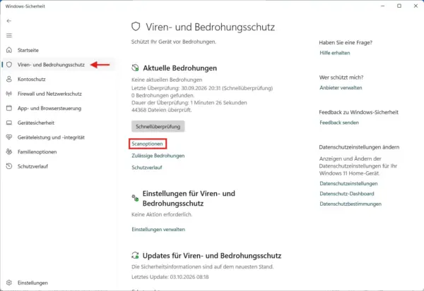Viren- und Bedrohungsschutz in Windows 11