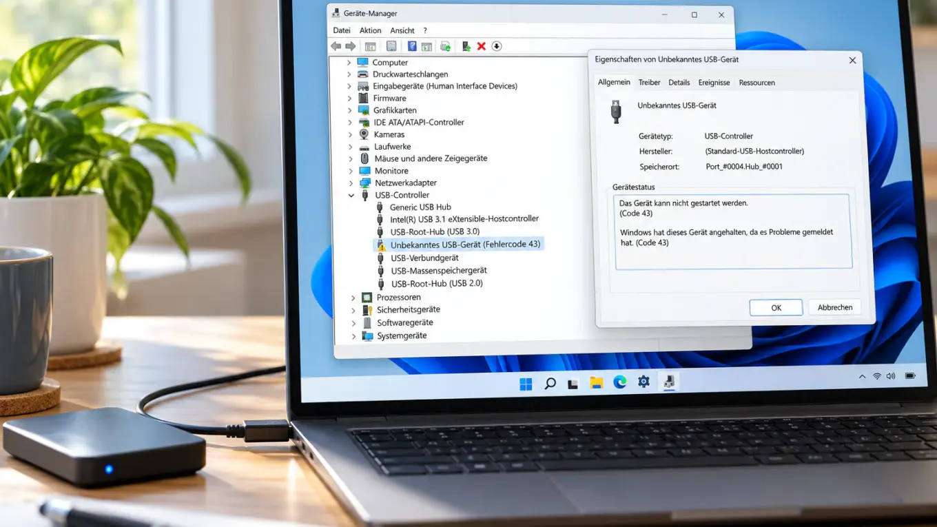 Fehlercode 43 im Geräte-Manager unter Windows 11 bei einem USB-Gerät
