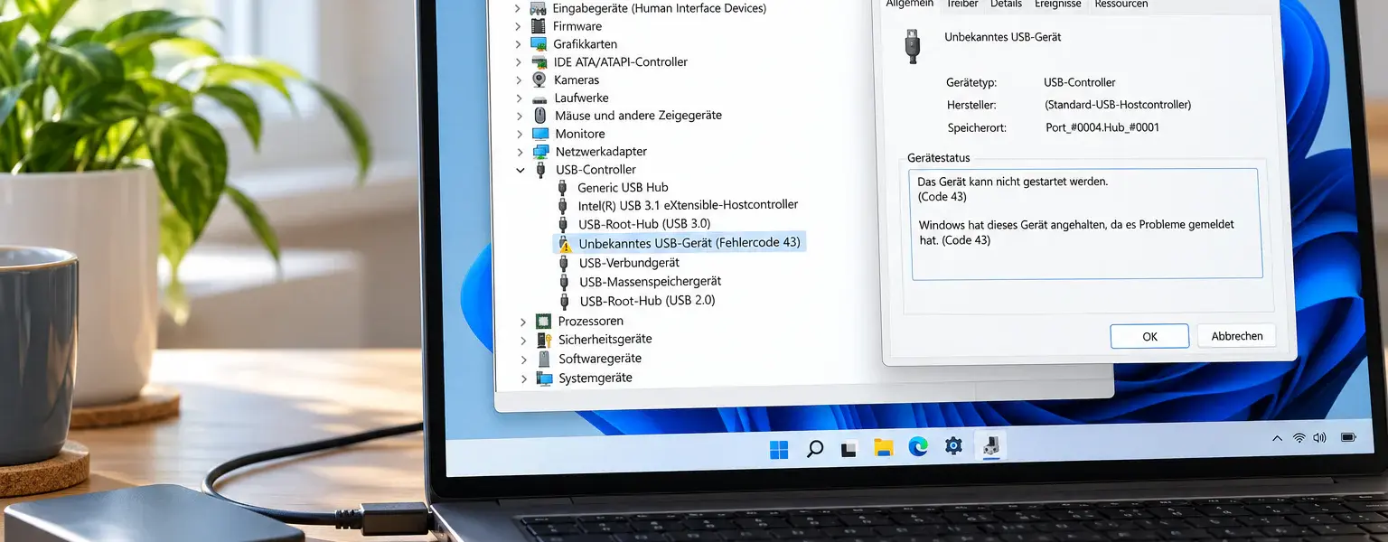 Fehlercode 43 im Geräte-Manager unter Windows 11 bei einem USB-Gerät