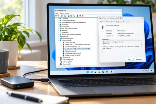Fehlercode 43 im Geräte-Manager unter Windows 11 bei einem USB-Gerät