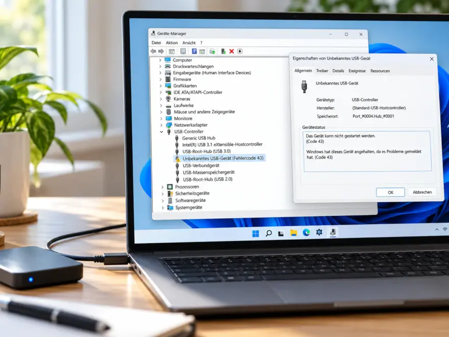 Fehlercode 43 im Geräte-Manager unter Windows 11 bei einem USB-Gerät