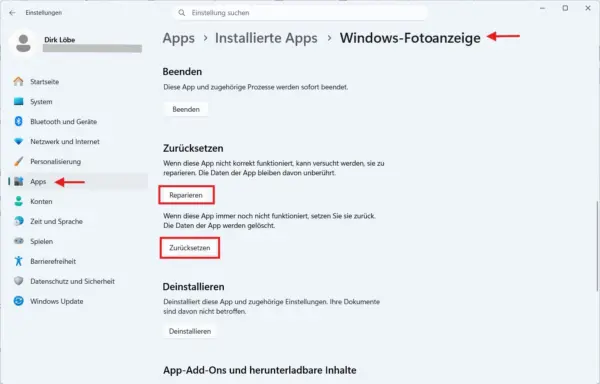 Microsoft Fotos unter Windows 11 reparieren Fotos-App unter Windows 11 reparieren