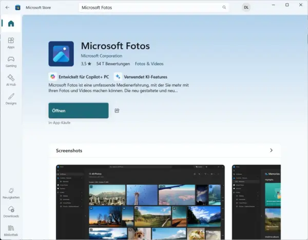 Fotos-App im Microsoft Store aktualisieren Microsoft Fotos im Microsoft Store aktualisieren
