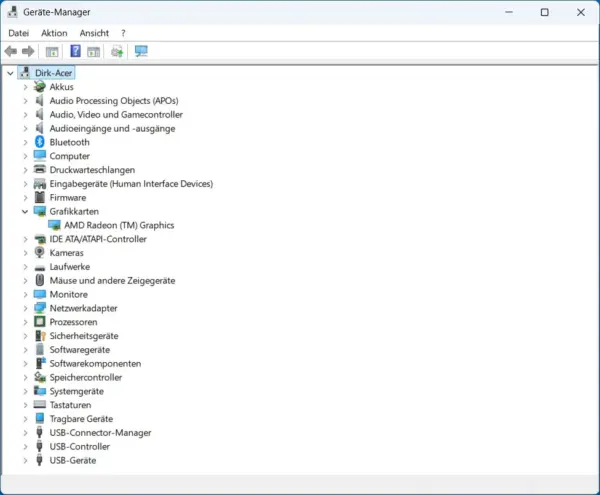 Geräte-Manager unter Windows 11 mit aufgeklappter Grafikkarten-Kategorie