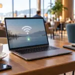 Notebook bei der Nutzung eines öffentlichen WLANs