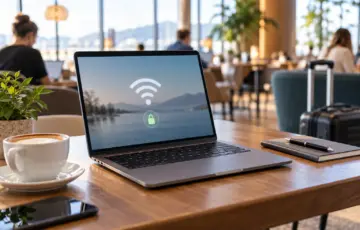 Notebook bei der Nutzung eines öffentlichen WLANs
