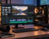 PC für Videobearbeitung mit Videoschnittsoftware auf dem Monitor