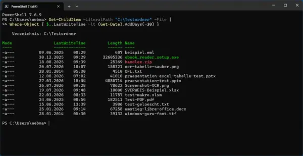 PowerShell zeigt Dateien an, die älter als 30 Tage sind