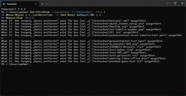 PowerShell simuliert das Löschen alter Dateien mit WhatIf