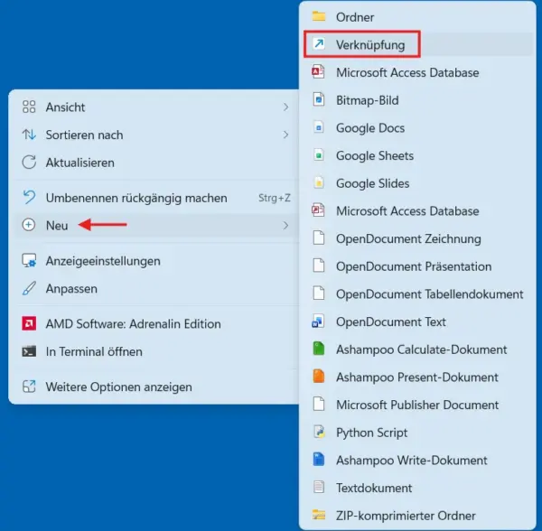 Windows 11: Über das Kontextmenü eine neue Verknüpfung zum Herunterfahren erstellen