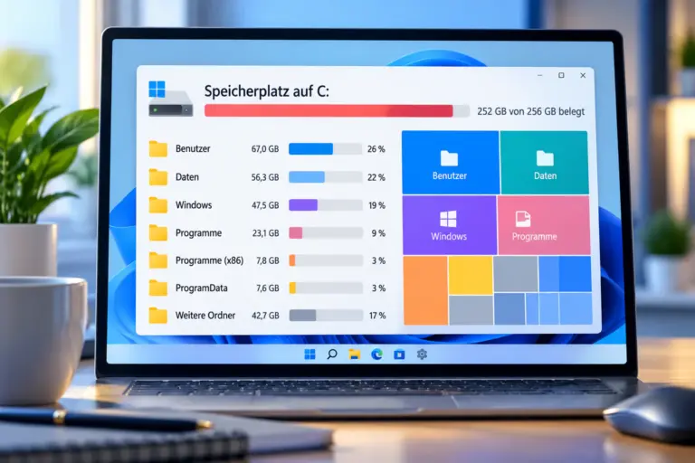 Windows 11 zeigt die Speicherplatzbelegung von Laufwerk C und die größten Speicherfresser