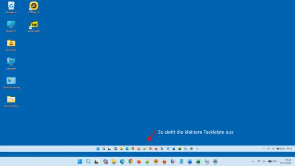 Kleine und normale Taskleiste in Windows 11 im Vergleich