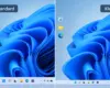 Windows 11 Taskleiste in normaler und kleiner Größe im Vergleich