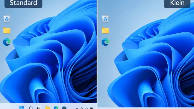 Windows 11 Taskleiste in normaler und kleiner Größe im Vergleich