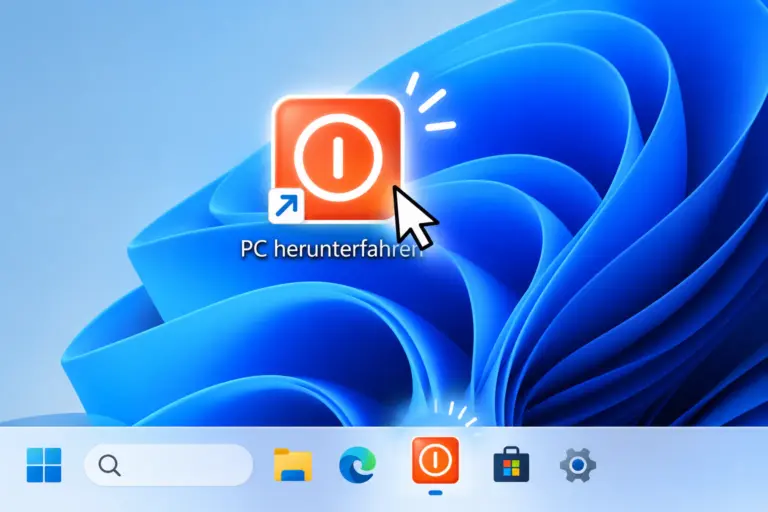 Windows 11 mit einem Klick herunterfahren über eine Desktop-Verknüpfung oder die Taskleiste