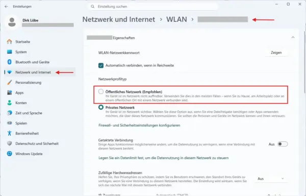WLAN in Windows 11 als öffentliches Netzwerk festlegen